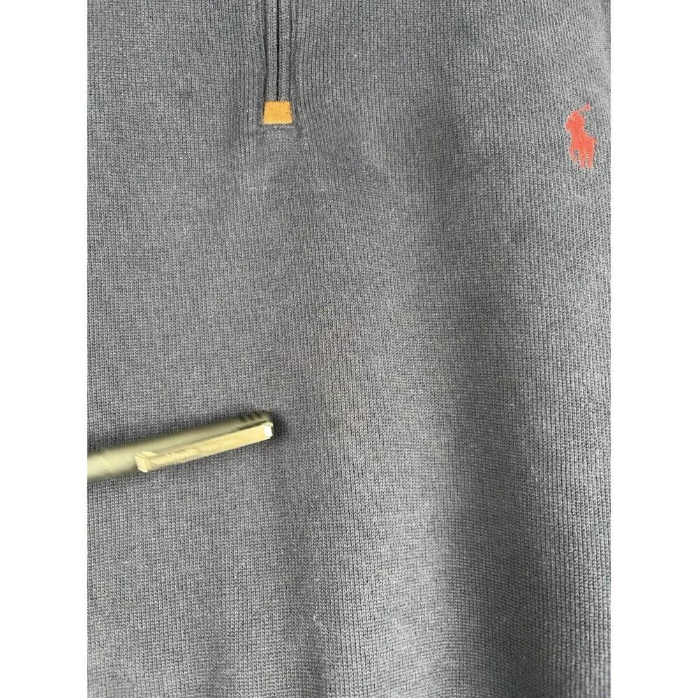 Polo Ralph Lauren Sweater Mens XL Blue 1/4 Zip Pullover Pony Leather Tab Preppy